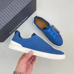 Designer Zegna Triple Stitch Casual schoenen voor mannen Vrouwen ZAKELIJK CANVAS LEDER SNEAKERS TRIPLE ZWART WIT GRIJS BLAUW PERTE GEEEL Beige modemerk Heren D14