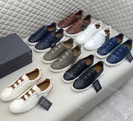 Designer Zegna Triple Stitch Chaussures décontractées Canvas en cuir Sneakers Homme Chaussures de travail Sneakers plates en caoutchouc avec boîte