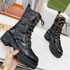 Designer Zipper Boots Women Luxe reliëf Letter G Ankle Booties Lace Up 8 Holes Knight Martin Boots Motorcycle Street Shoes Women Boot