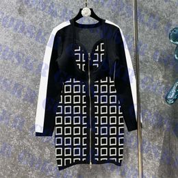 Designer Zipper Dress Jacquard Tricoté Jupe Tops Pour Femmes À Manches Longues Robes Sexy Trois Couleurs