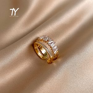 Designer Zircon Gold Double Étudiant Ouverture Anneaux Pour Femme 2021 Mode Gothique Doigt Bijoux De Noce Fille Sexy Bague 2024 new wedding ring