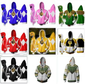 Designeraatrendy Power Rangers 3D Impreso Sports Leisure Zipper Shirt Animation Cosplay circundante3720620