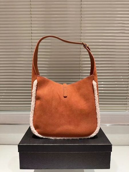 Designerbags0815 bolso de lujo Bolso de mano de pelo de cordero Pochette Bolsos de mano de piel de oveja Bolso de hombro de viaje para mujer Bolso de compras Bolso de cuero de retazos de piel de cordero Marrón