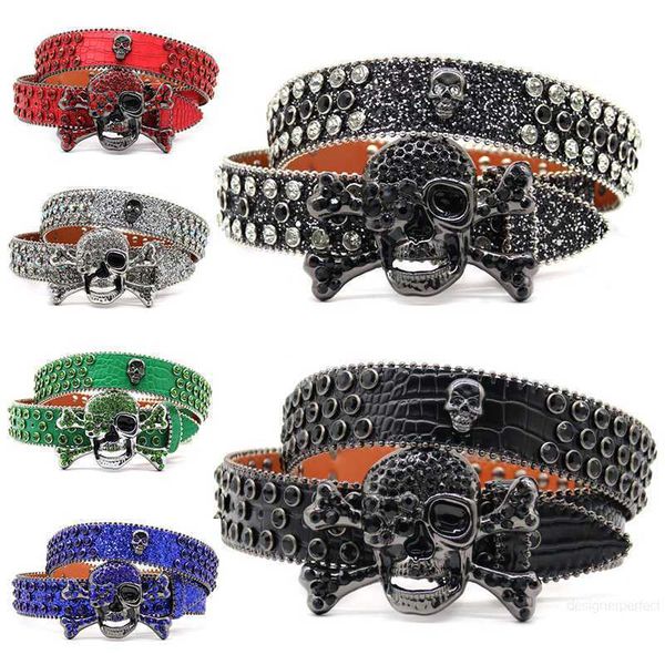 Diseñador Bb Simon Cinturón Diseñador Cinturón Mujer Hombre Lujo Rhinestone Cráneo Hebilla Cinturón En Venta Ceinture Homme Diamante Esqueleto Hebilla Famosa Marca Rhinestones Cinturones gato