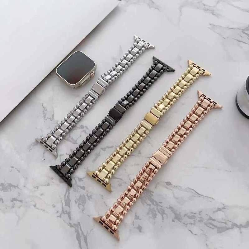 Designer Beaded Steel Strap For Apple Watch 8 Ultra 7 SE 6 5 4 3 Series Luxury Bracelet Iwatch Bands 49mm 42mm 40mm 38mm Replaceable Wristbands Accessories designerHI9