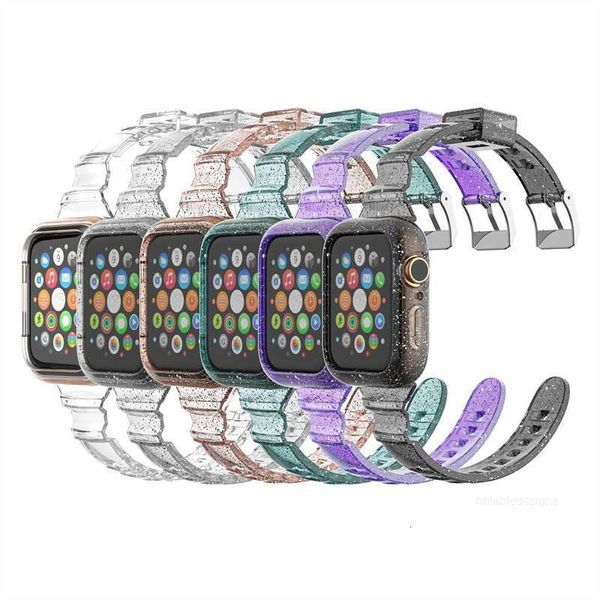 Bracelet de montre à paillettes transparentes avec étui de protection pour Apple Watch Band 38 mm 40 mm 41 mm 42 mm 44 mm 45 mm Bracelet de sport en TPU transparent pour iWatch Series 8 SE 7 6 5 4