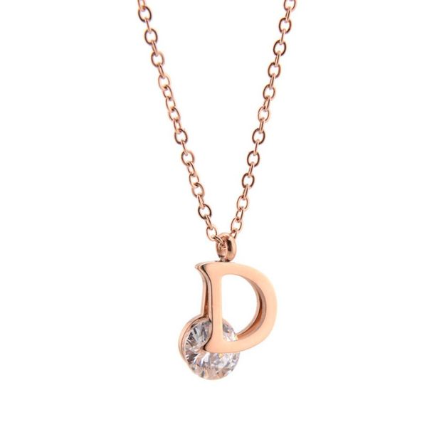 DesignerFashion collier lettre pendentif titane acier D lettre Zircon collier or rose mode courte chaîne de clavicule chaîne de clavicule cadeau d'anniversaire