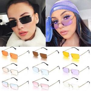 Designer Fashion Rectangle Rimless Femmes Lunettes de soleil Unisexe Rétro Gradient Lunettes UV400 Lunettes Unisexe Design de luxe Mode SunGlasse 2YKD