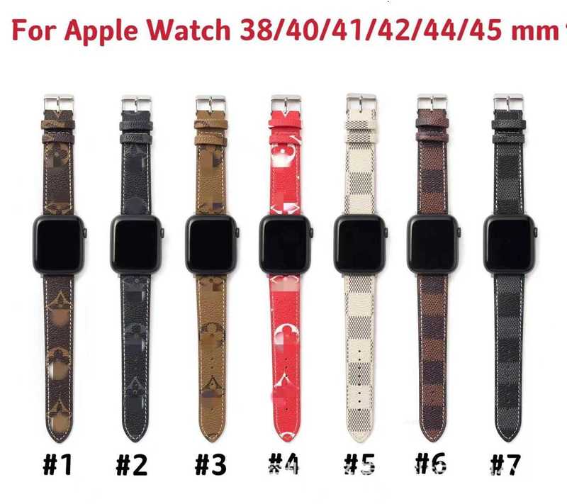 Apple Watch Band 41mm 45mm 42mm 38mm 40mm 44mm Luxury G Designs WatchBands IWATCH 8 7 6 5 4 PUレザーLフラワーカテゴリのためのデザイナーファッショントップデザイナーウォッチバンドストラップ