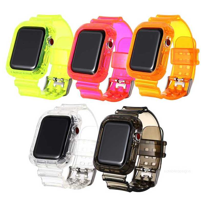 Designer Fluorescent Color Transparency Soft TPU Watch Band Strap With Tough Armor Full Protective Case Frame for Apple Watch iWatch 3840mm 4244mm designer3TBX3TB