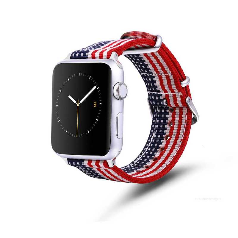 Projektant na Apple Watch Rainbow Nylon Band American Flag Iwatch Bands Series 123456SE Sports Unisex z stalą nierdzewną Buckl Designeri0ami0am