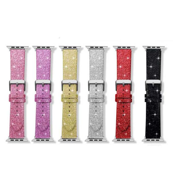 Bracelet en cuir PU pailleté pour Apple Watch 41mm 45mm 44mm 42mm 40mm 38mm bandes femmes Bling brillant ceinture bracelet iWatch 7 6 5 4 3 SE bracelet de montre accessoires designer