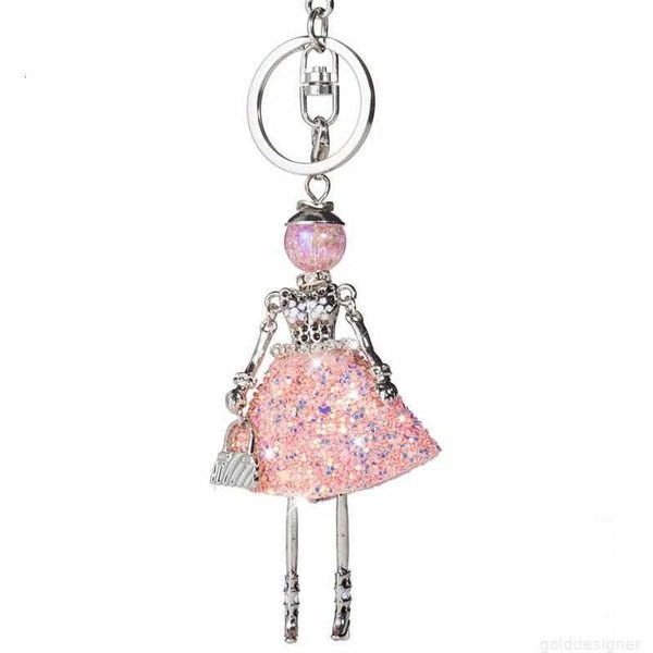 Llaveros de diseñador HOCOLE Moda Cristal Linda Muñeca Rhinestone Llavero Cadena Bolsa Encantos Colgante de coche para mujer Bolso Llaveros F3CQ