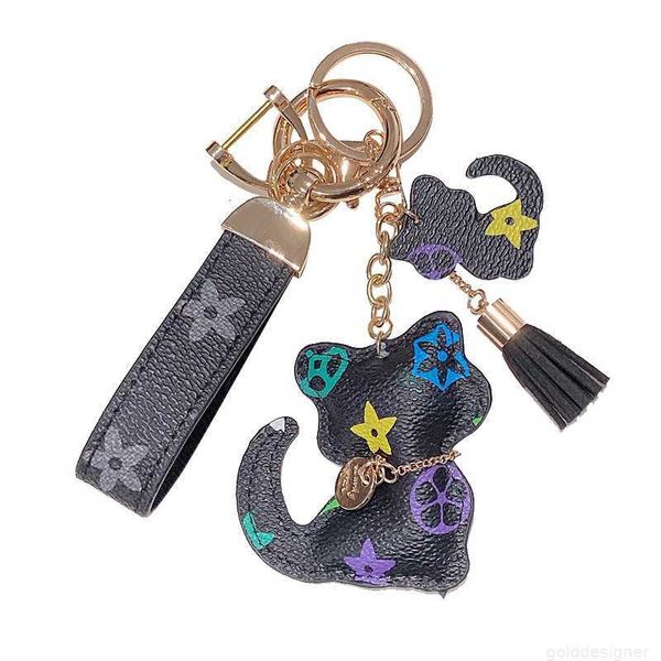 Porte-clés de créateurs longes chat diamant conception voiture porte-clés faveur fleur sac pendentif charme bijoux porte-clés pour hommes cadeau mode PU animal porte-clés accessoire