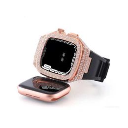 Designer luxe stalen kast met volledige hemel bezaaid met diamanten inzetstuk AP-framebehuizingen Mod Kit-riemen Siliconen beschermhoes Bandriemafdekking voor Apple Watch-serie 4 5 6 7 8 44