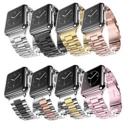 Bracelet de luxe en acier inoxydable doré pour Apple Watch Ultra 49 mm 8 7 41 mm 45 mm 42 mm 38 mm Bracelet de montre en métal à trois maillons pour iWatch Series 6 5 SE 4 3 40 mm 4