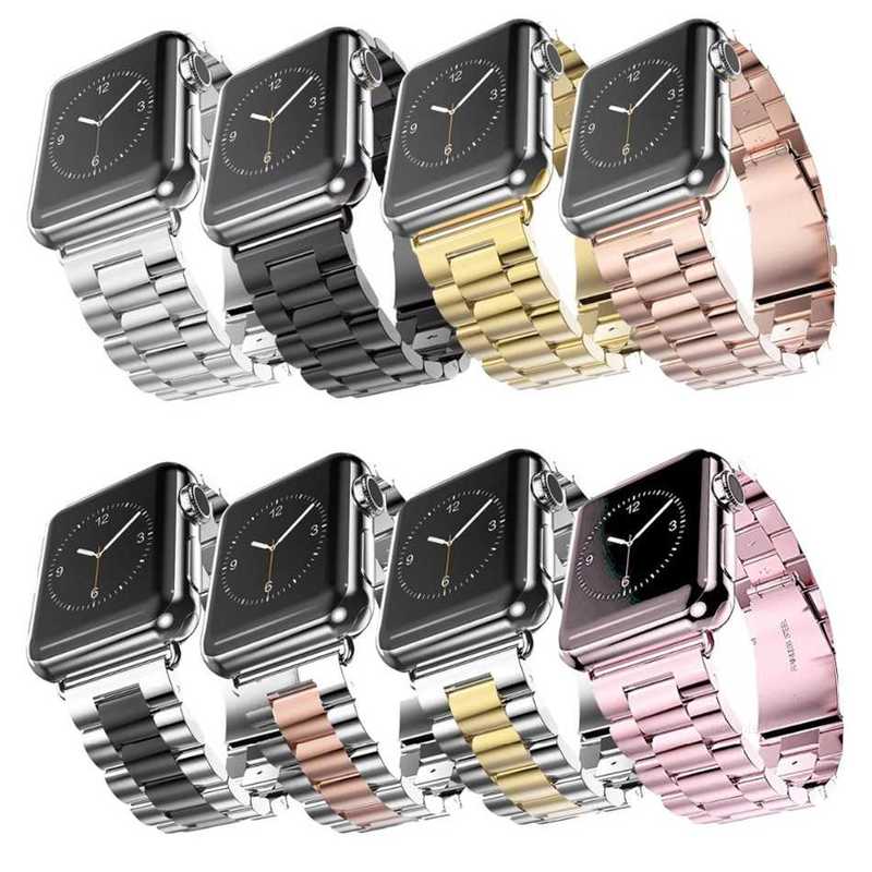 Designer Luxury Golden Rostly Steel Strap For Apple Watch Ultra 49mm 8 7 41mm 45mm 42mm 38mm Metal Watchband Three Link Armband Band Fit IWatch Series 6 5 SE 4 3 40mm 4