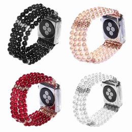 Designer Luxe Vrouwen Kralen Stretch Bandjes Sieraden Armband Voor Apple Watch Serie Ultra 8 7 6 SE 5 4 3 Polsband met Connector Fit iwatch 49mm 41mm 45mm 4244mm 3840mm