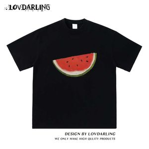 T-shirts de DesignMermen Summer Watermelon Fruit Art Trendy Brand Niche Designer Brand T-shirt Round Col Court à manches Unisexe Style
