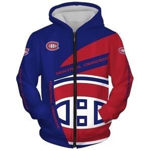 designerHerenjassen Montreal herenmode 3D Canadiens Zip Hoodies met lange mouwen Blauw Rood stiksel Fun Letter Printing Sweatshirt 220929