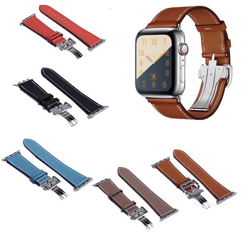 Designer New Fashion butterfly clasp Leather strap for apple watch series Ultra87654321 40MM 42MM 38mm 44MM Band for iwatch 41 45 49mm Accessories designerOC8QOC8Q