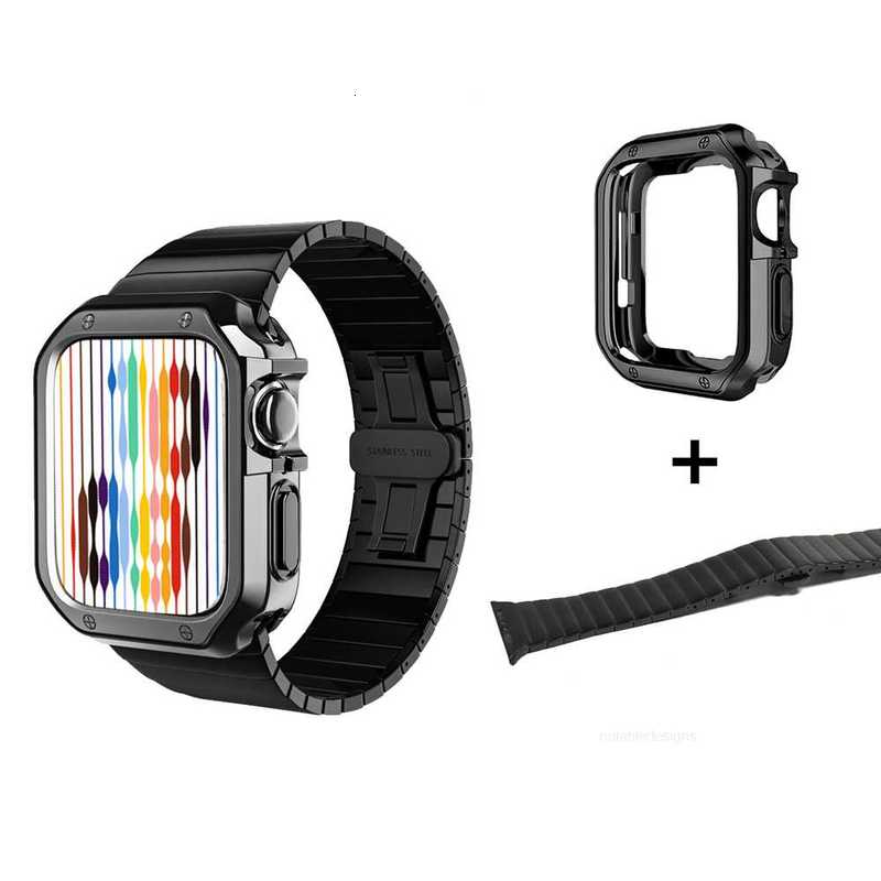 Designer Protective Case Cover TPU Electroplate Cases Fit Stainless Steel Straps Kit Link Bands Butterfly Clasp Band Chain Strap For Apple Watch 3 4 5 6 7 8 Ultra 49 45 44