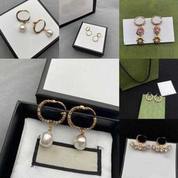 Designers 18K Gold plaqués classiques féminins lettres étalon géométrique célèbre marque ronde cristal rinestone perle oreille de boucle d'oreille Jewerlry 2395