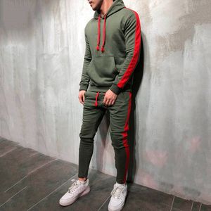 Designers 2 pièces ensembles survêtement hommes marque automne hiver sweat à capuche + cordon pantalon mâle rayure patchwork sweats à capuche grand