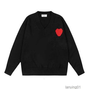 Ontwerpers Amisweater Frankrijk Truien Mode Amishirts Am i Geborduurde trui met hartpatroon Losse V-hals Effen Wollen Nbm3