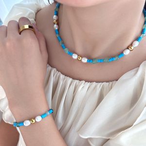 Bracelets de créateurs Chaîne de clavicule en saphir naturel pour femmes, sens du design, perles faites à la main, perles turquoise, collier exotique