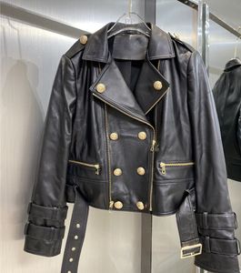 Designer Brand Design Donna Autunno Giacche in vera pelle nera Cappotto base con cerniera Giacca da motociclista in pelle di montone doppio petto