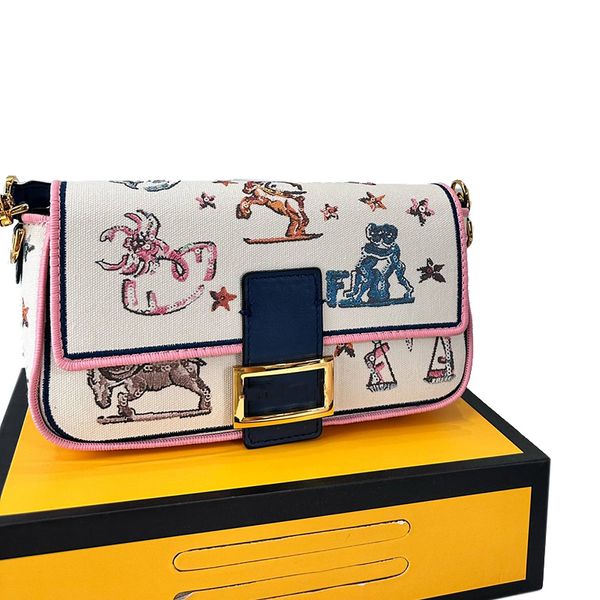 Diseñadores Clásico Baguette Astrología Crossbody Bolsos Bolsos Italia Roma Marca 5A Calidad Moda Lienzo Graffiti Mujeres Bolso de hombro Bolso de diseñador de lujo 25 CM