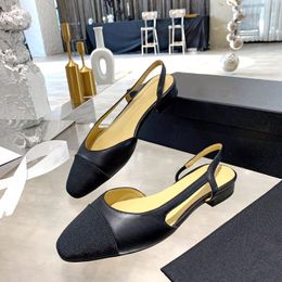 Designers Classic Brand Womens Sandals à la mode à la mode rond Slippées de cuir épaisses à carré Squaits Talons de bureau Déconnexes Chaussures de danse de ballet