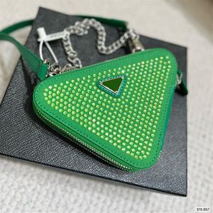 Ontwerpers Klassieke Driehoeken Mini Schoudertassen Handtassen Italië Merk Imitatie Kristal Driehoek Teken Vrouwen Keten Crossbody Tas Desi324G