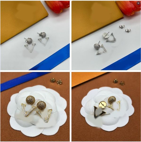Designers enrôlent des boucles d'oreilles Luxury Brand Crystal Ball Letters Stud Eartrop 18k Gold Silver plaqué Boucles d'oreilles Femme Femme Jewelry Accessoires