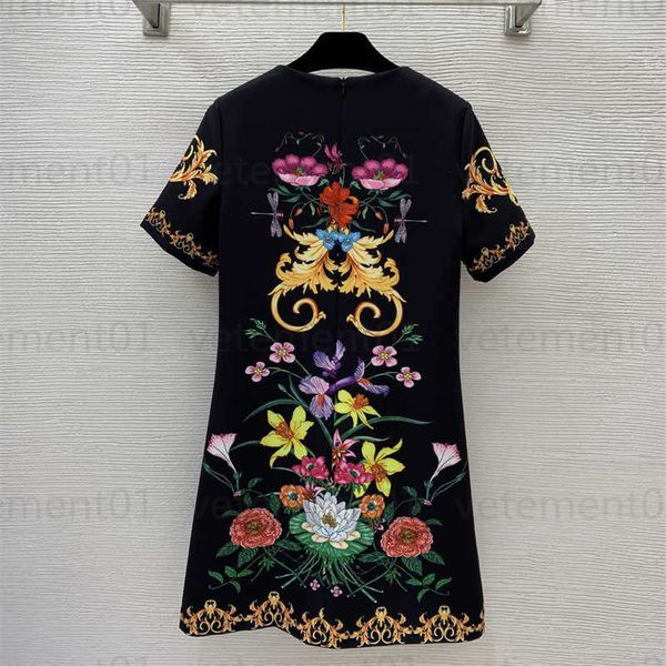 Designers Robe Motif Floral Casual Femmes Embellie À La Main Diamant Perle Décoration Micro-taille En Forme De Col Rond Robes À Manches Courtes Desingers Robe De Plage