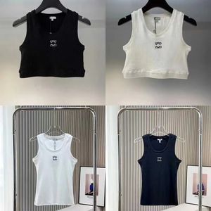 Ontwerpers borduurwerk tanktop zomer korte slanke navel blootgestelde outfit elastische vest mouwloze ademende gebreide pullover dames sport tops