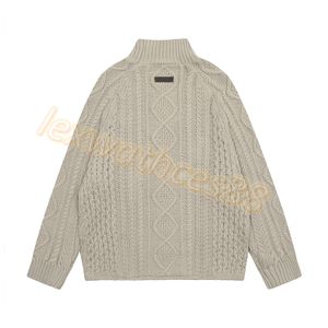 Designers essent FOG Double Thread New ESS Saison 8 Casual Loose Jacquard Fried Dough Twists Pull tricoté à col haut américain