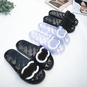 Ontwerpers Mode PVC jelly slippers mannen vrouwen sandalen zomer strand schoenen platte Flip Flops Alfabet Crystal transparant Clear slipper maat 35-42 Slides Sneaker