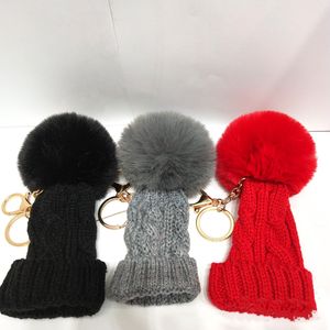 Mini chapeau tricoté porte-clés boule de cheveux pompon porte-clés sac voiture pendentif cadeau créatif fil clé pendentif