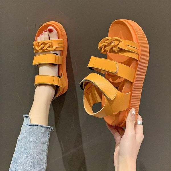 Diseñadores Moda Mujer Plataforma Sandalias Naranja Chunky Sports Wedge Shoes Cadena Decoración Verano Estudiantes Casual Mujer