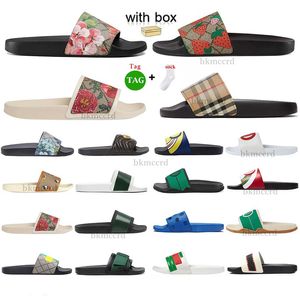 Ontwerpers Bloemen Sandaal Rubber Slides Heren Dames zwarte bloemen Aardbeienprint web rubberen glijbaan Canvas groene bloemen Sandaal Zomer Platte Slipper