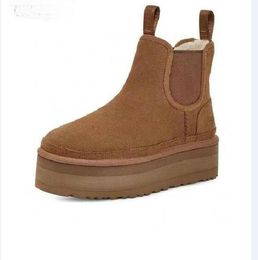 Diseñadores Botas de media plataforma Botas de nieve de diseñador para mujer Cuero real Fondo grueso Marrón Slip-on Australia Botines de felpa Bottes de invierno