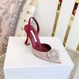 Designers talons nouveau modèle cristal embelli femmes chaussures de mariage pompes chaussures vraie soie 8.5 cm talon trompette bande de cheville chaussure de luxe robe soirée avec boîte