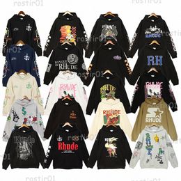 Designers Hoodie Rhudes High Street Varsity Rhude Basketball Puffer Sweat à capuche Patch Broidered Lettres Broidered and Loose Splicing Bomber Hoodies Oversiz 64ax #