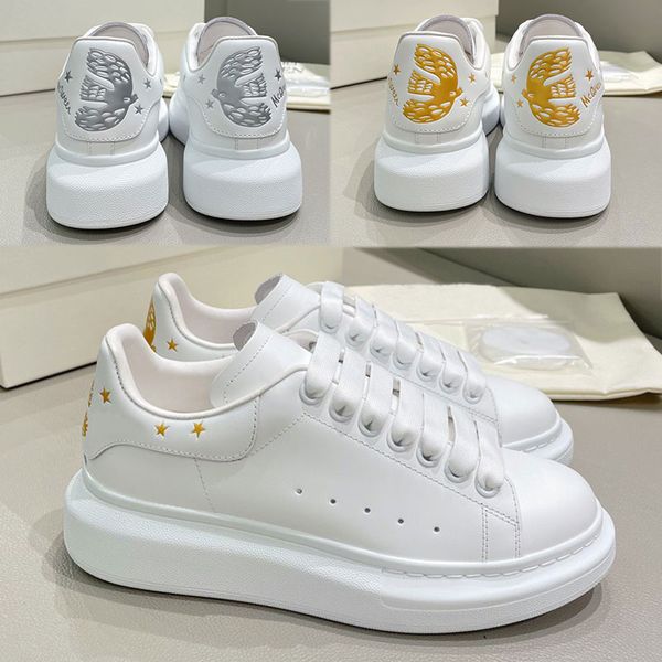 Diseñadores última serie de pequeños zapatos blancos tacón oro plata estrellas Feiyan golondrinas decoración moda clásica hombres y mujeres casual