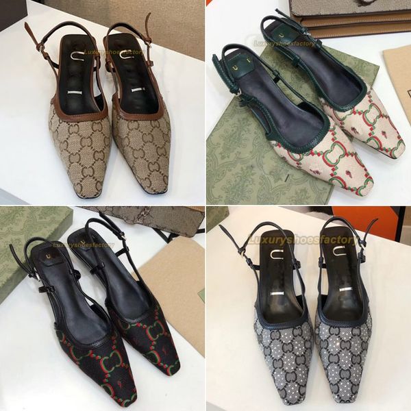 Designers talons en cuir sandales chaussures habillées sexy 2G-canvas pompes à échantillonnage en stratage de luxe à orteil carré chaton talons de dos en arrière