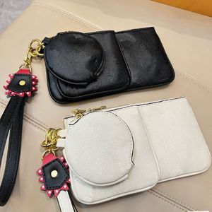 Diseñadores de cuero pequeña billetera mujer mini monedero cremallera 3 piezas marca Trio bolsa bolsos de embrague colores círculo cremallera pulsera llave c271o