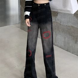 Ontwerpers brief dames jeans borduurwerk denim pant mode ontwerper wide been broek dames broek kleding