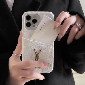 Ontwerpers Litchi Stria telefoonhoesjes voor iPhone 15 14 13 12 11 Pro Max 15Plus 14Plus 14Pro 13ProMax Luxe Letter lederen mobiele achterkant met kaarthouder Pocket Case